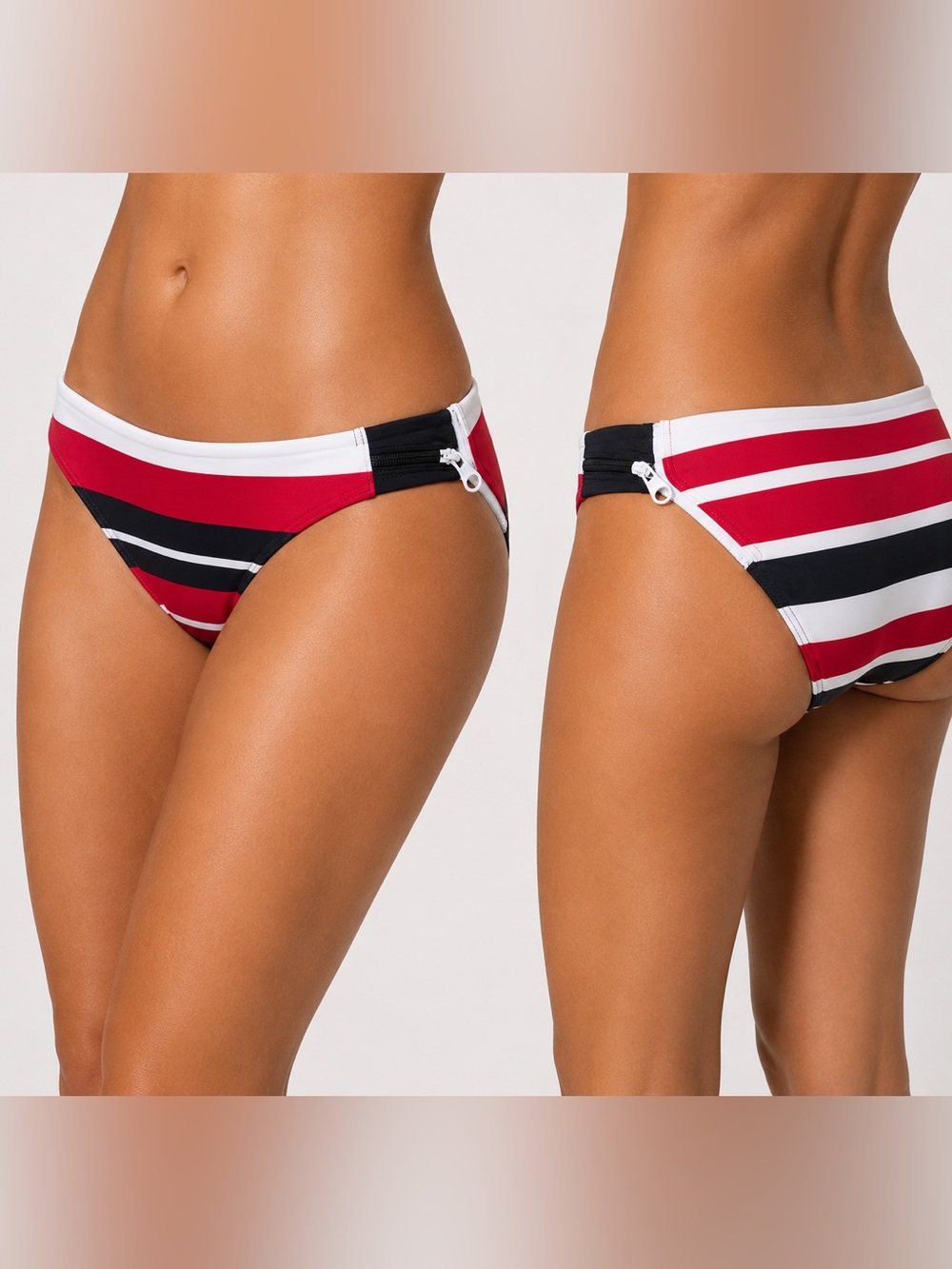 Seafolly Walk The Line Striped Zipper Accent Brazilian Swim Bottom US Size 2 New
